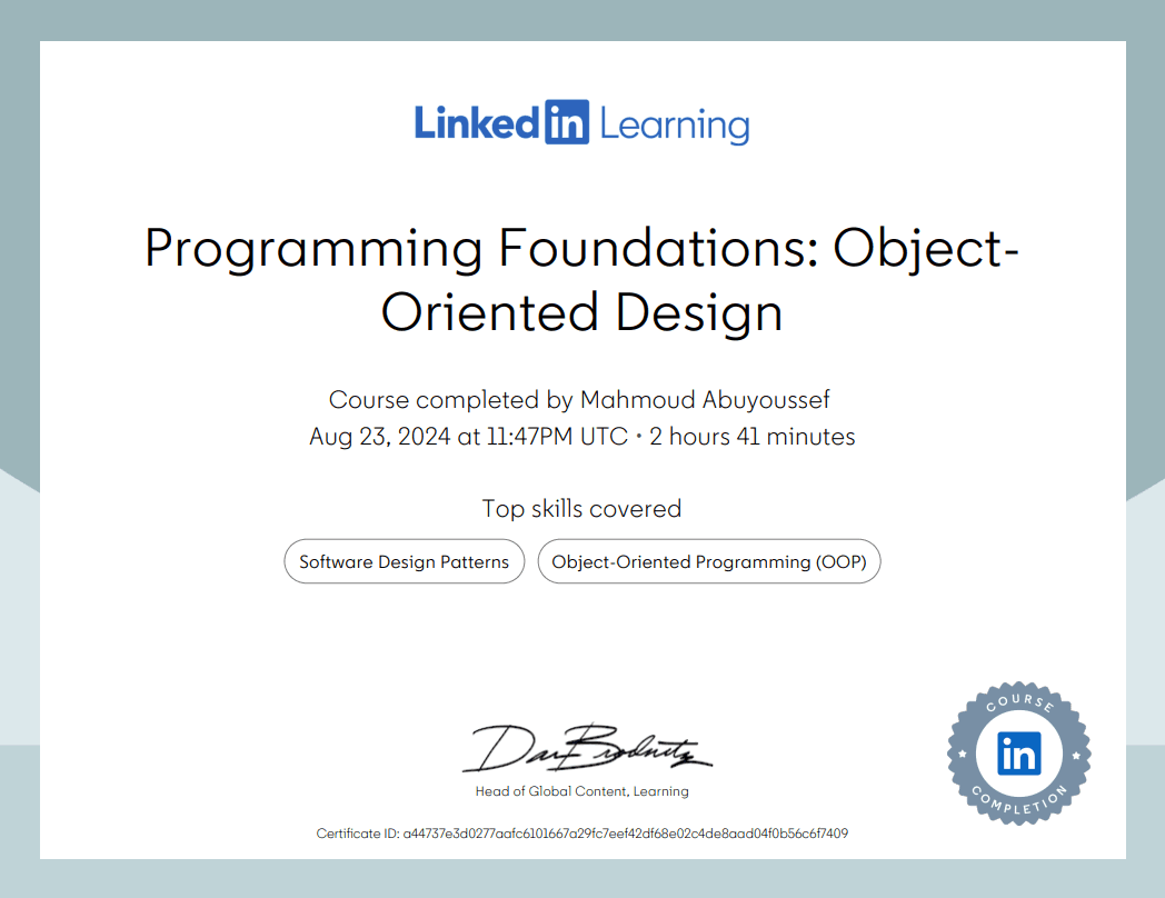 Programming Foundations: Object-Oriented Design